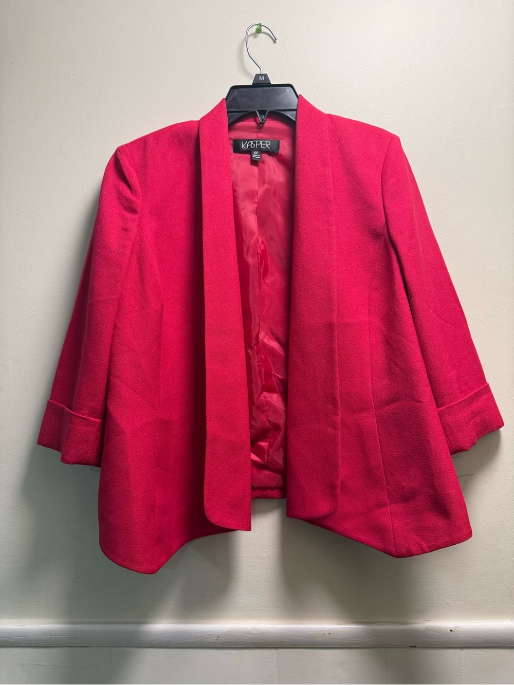 Kasper Open-Front Hot Pink-Red Collarless Blazer